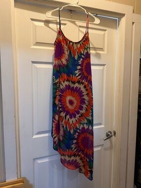 Bright Multi-Color Spaghetti Strap Midi Dress